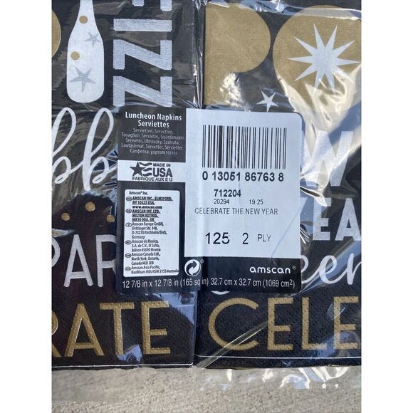 Black, Gold & Silver NYE Beverage Napkins 125ct. NEW 6.5”x6.5” Square - Picture 4 of 5